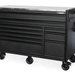 DALLAS LOCATION - NEW! HUSKY 62 in. W X 24 in. D Heavy Duty Matte Black Mobile Workbench Cabinet with Stainless Steel Top