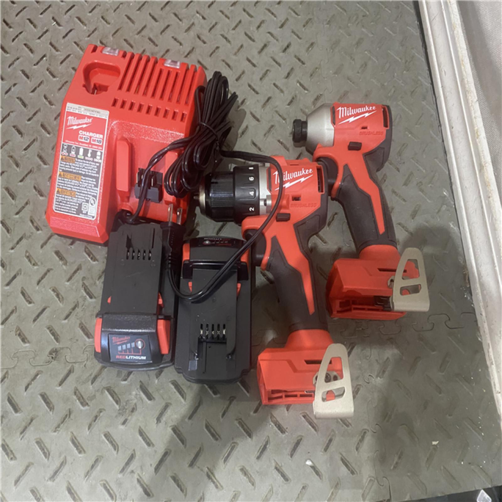 Houston location AS-IS MILWAUKEE M18 18V Lithium-Ion Brushless Cordless Compact Drill/Impact Combo Kit (2-Tool) W/(2) 2.0 Ah Batteries, Charger & Bag