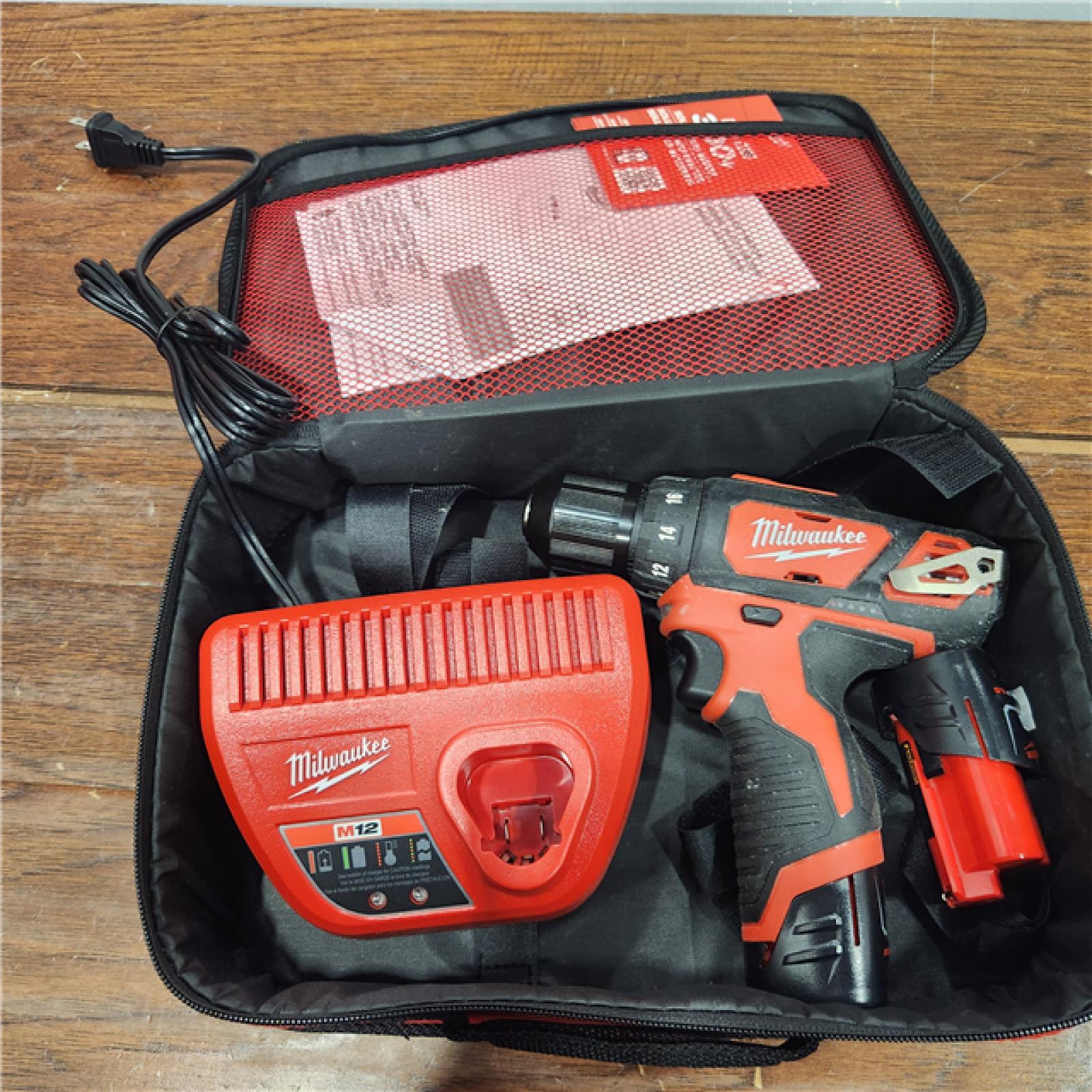 AS-IS M12 12V Lithium-Ion Cordless 3/8 in. Drill/Driver Kit with Two 1.5 Ah Batteries, Charger and Tool Bag