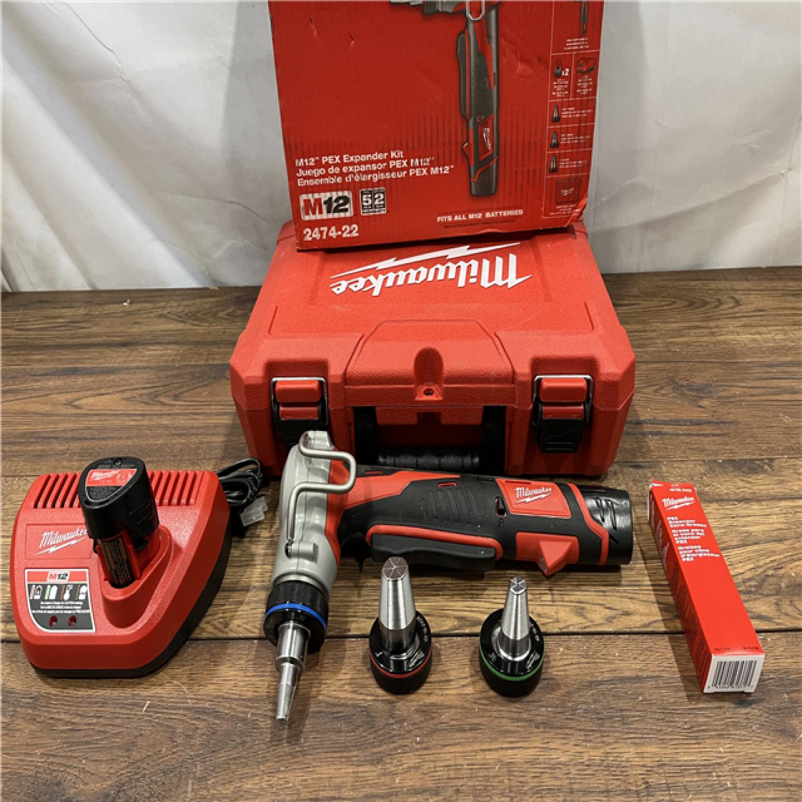 AS IS M12 12-Volt Lithium-Ion Cordless PEX Expansion Tool Kit with (2) 1.5 Ah Batteries, (3) Expansion Heads and Hard Case