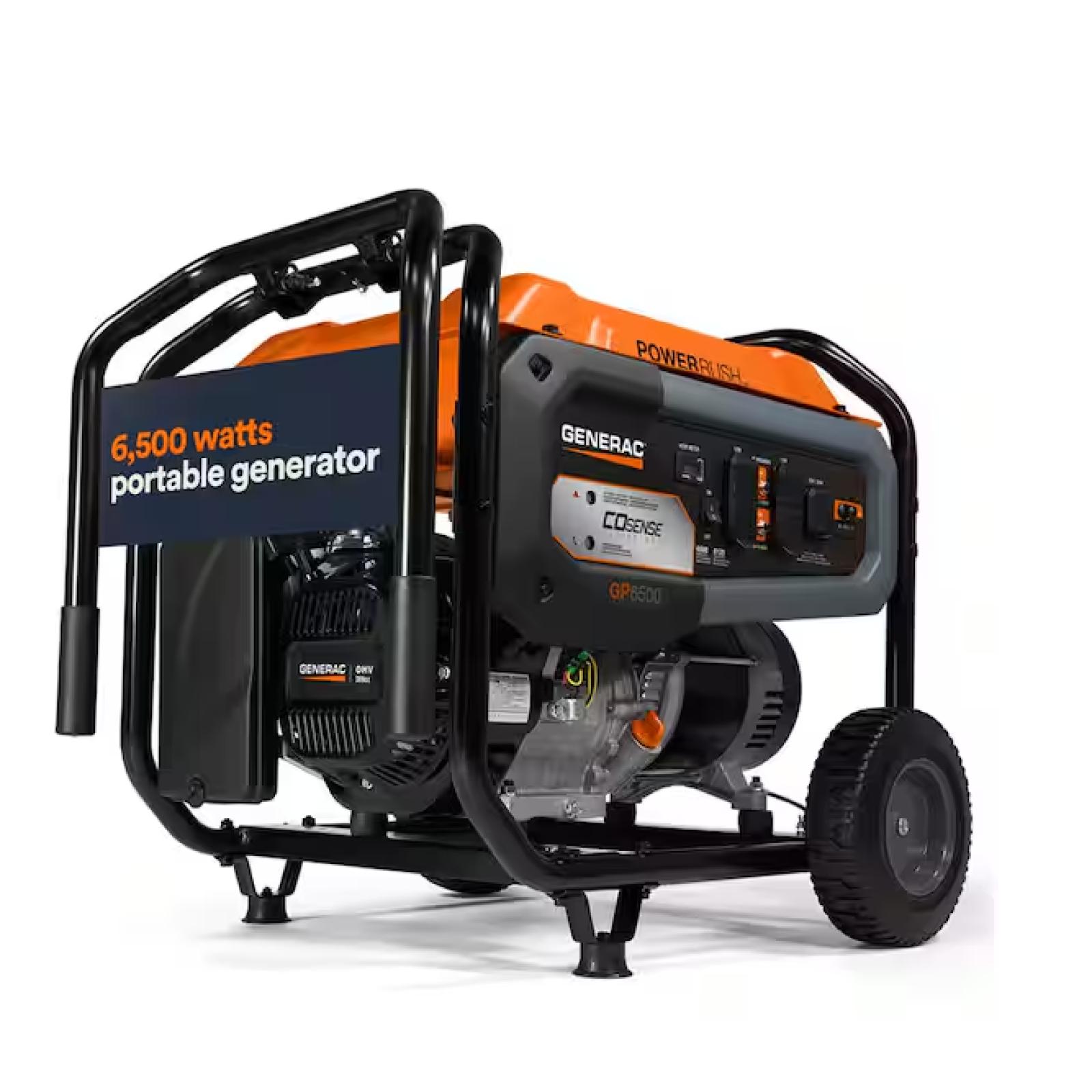 DALLAS LOCATION - Generac 8125 / 6500-Watt Gasoline Powered Portable Generator with COSense and 20 ft. Extension Cord Included