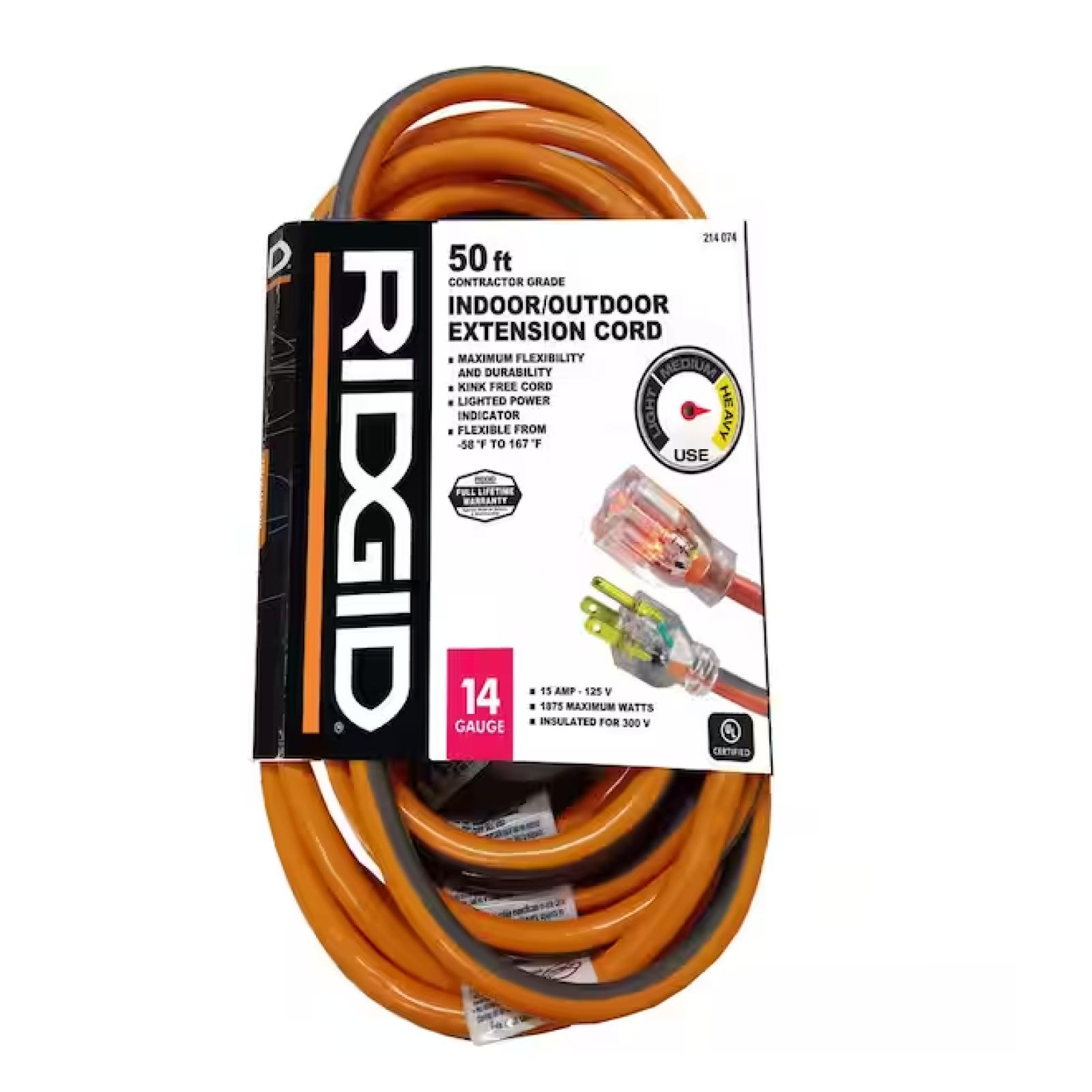 NEW! - RIDGID 50 ft. 14/3 Extension Cord, Orange and Gray - (4 UNITS)