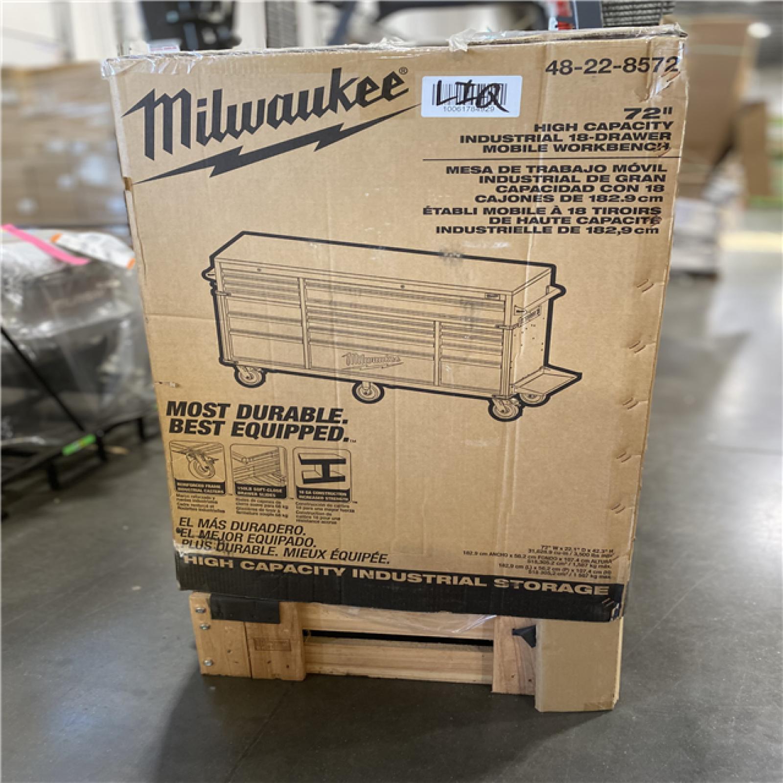 DALLAS LOCATION - Milwaukee High Capacity 72 in. W x 22 in. D 18-Drawer Mobile Workbench with Solid Wood Top