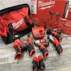 AS-IS MILWAUKEE M12 12V Lithium-Ion Cordless Combo Kit (5-Tool) with Two 1.5Ah Batteries, Charger & Tool Bag