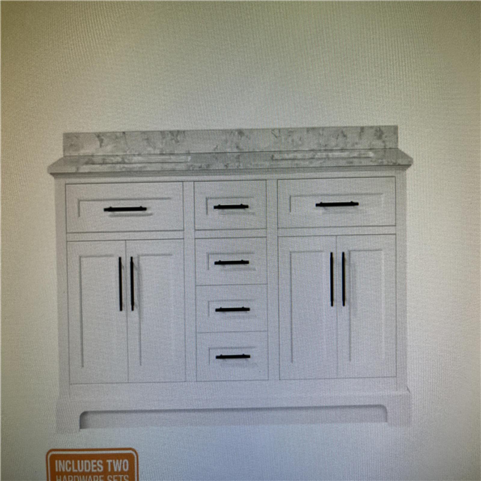 Doveton 60 in. Double Sink Freestanding White Bath Vanity with White Engineered Marble Top