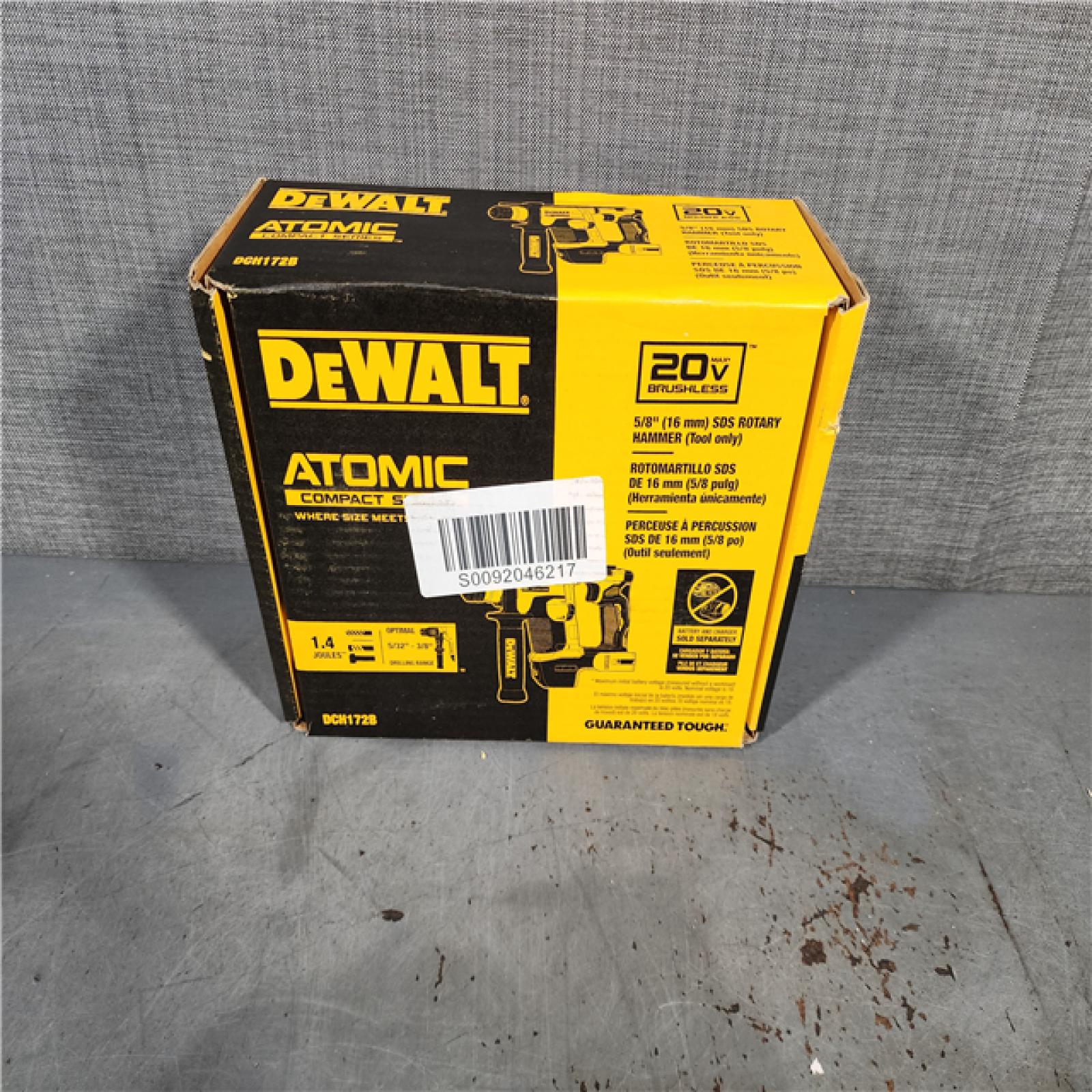 HOUSTON LOCATION - AS-IS (APPEARS LIKE NEW) Dewalt DCH172B MAX Atomic 20V 5/8 Inch Brushless Cordless SDS Plus Rotary Hammer (Tool Only)