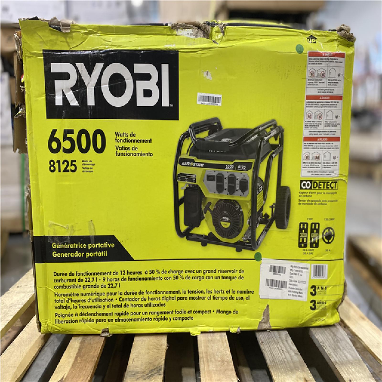 DALLAS LOCATION -RYOBI 6,500-Watt Gasoline Powered Portable Generator with CO Shutdown Sensor