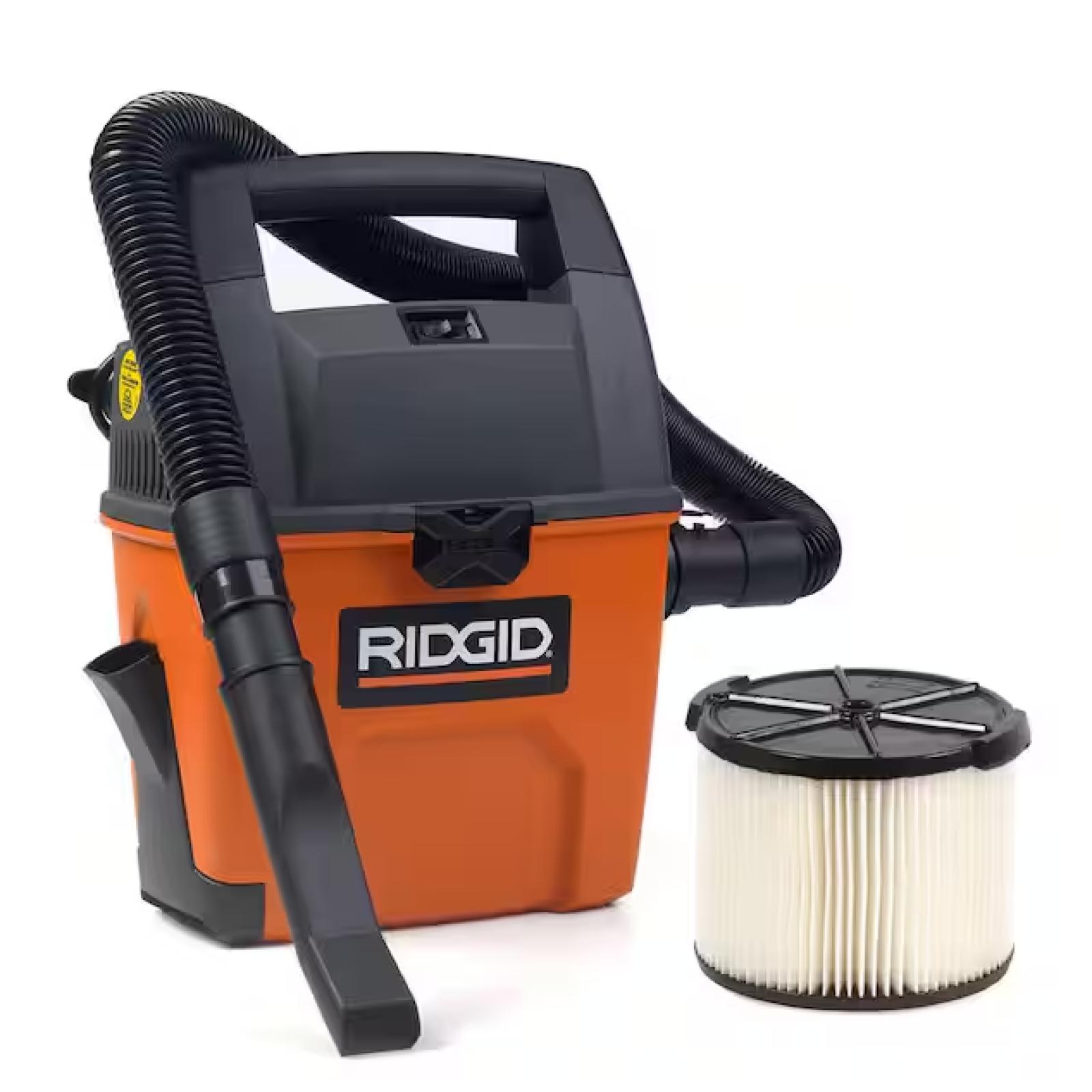 DALLAS LOCATION - RIDGID 3 Gal 3.5 Peak HP Handheld Shop Vac Wet Dry Vacuum with RIDGID SWEEP Dust Pan, Filter, Locking Hose and Car Nozzle PALLET -(8 UNITS)