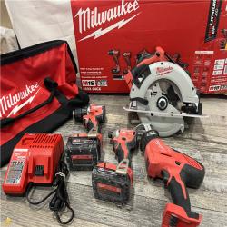 AS-IS MILWAUKEE M18 18-Volt Lithium-Ion Brushless Cordless Combo Kit (4-Tool) with 2-Batteries, 1-Charger and Tool Bag