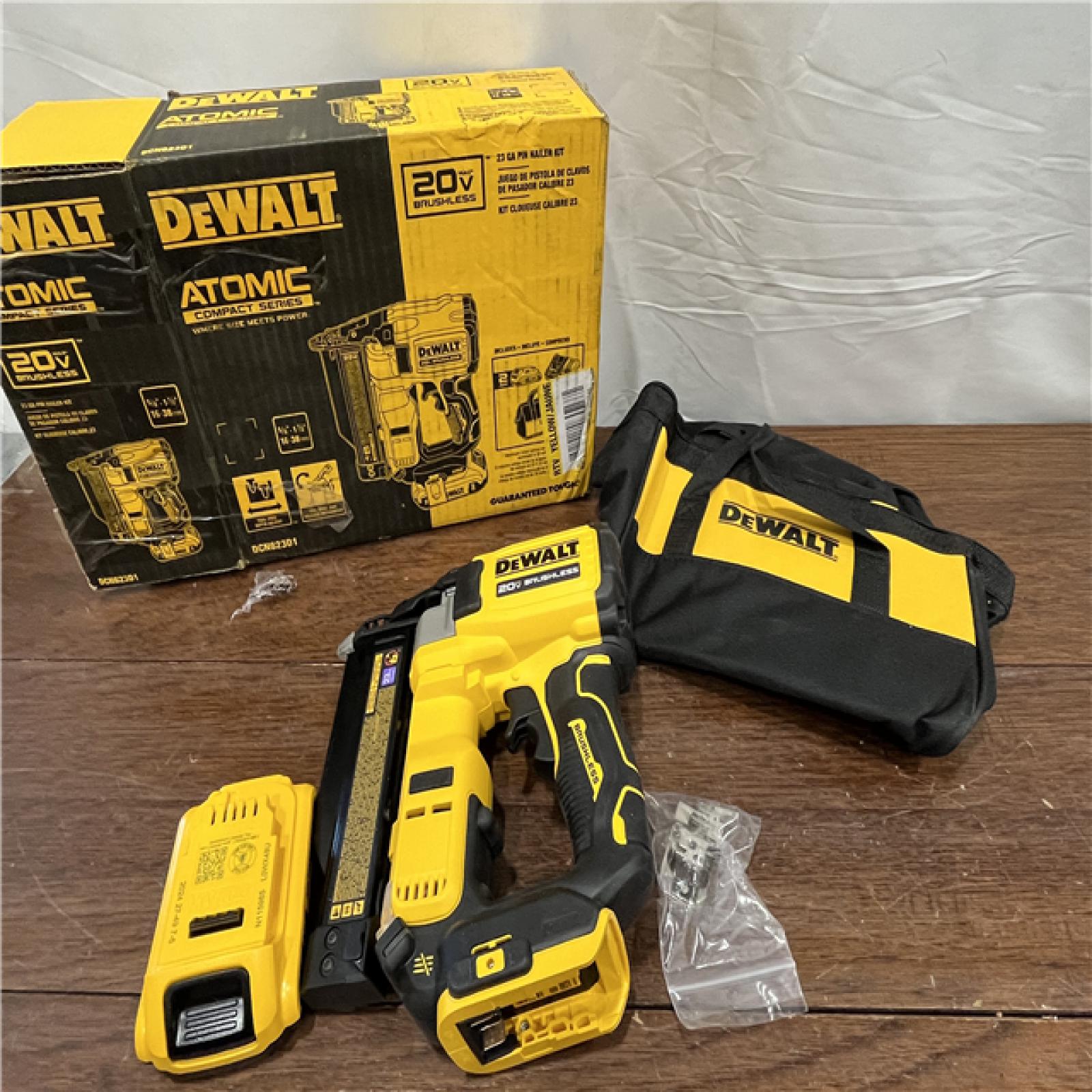 AS-ISDeWalt DCN623D1 20-Volt MAX Atomic Compact Cordless Pin Nailer Kit  Brushless Motor  23 Gauge  Battery - Quantity 1