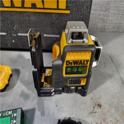 HOUSTON LOCATION - AS-IS DEWALT 12V MAX Lithium-Ion 100 Ft. Green Self-Leveling 3-Beam 360 Degree Laser Level with 2.0Ah Battery, Charger and Case