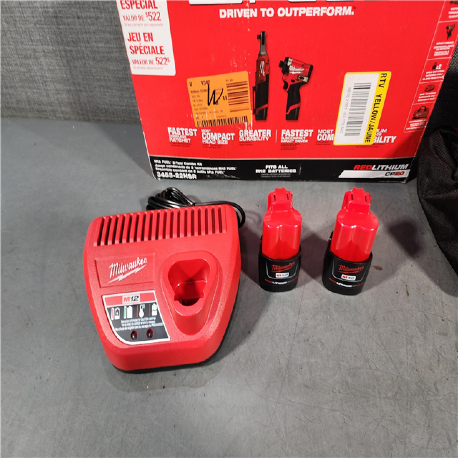 HOUSTON LOCATION - AS-IS Milwaukee 3453-22HSR M12 FUEL 12V Lithium-Ion Cordless 3/8 in. Ratchet and 1/4 in. Impact Driver Kit