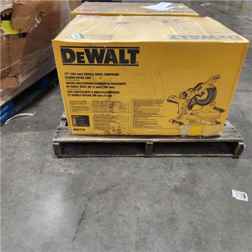 Dallas Location - NEW- DEWALT 15 Amp Corded 12 in. Double Bevel Sliding Compound Miter Saw, Blade Wrench and Material Clamp