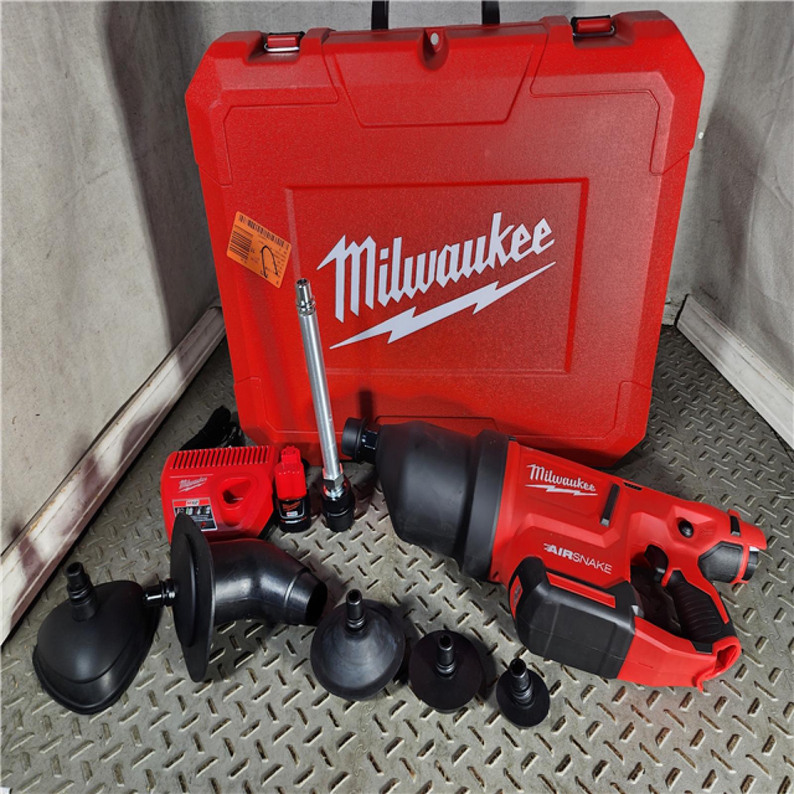 HOUSTON LOCATION - AS-IS M12 12-Volt Lithium-Ion Cordless Drain Cleaning Airsnake Air Gun Kit with (1) 2.0Ah Battery, Toilet Attachments