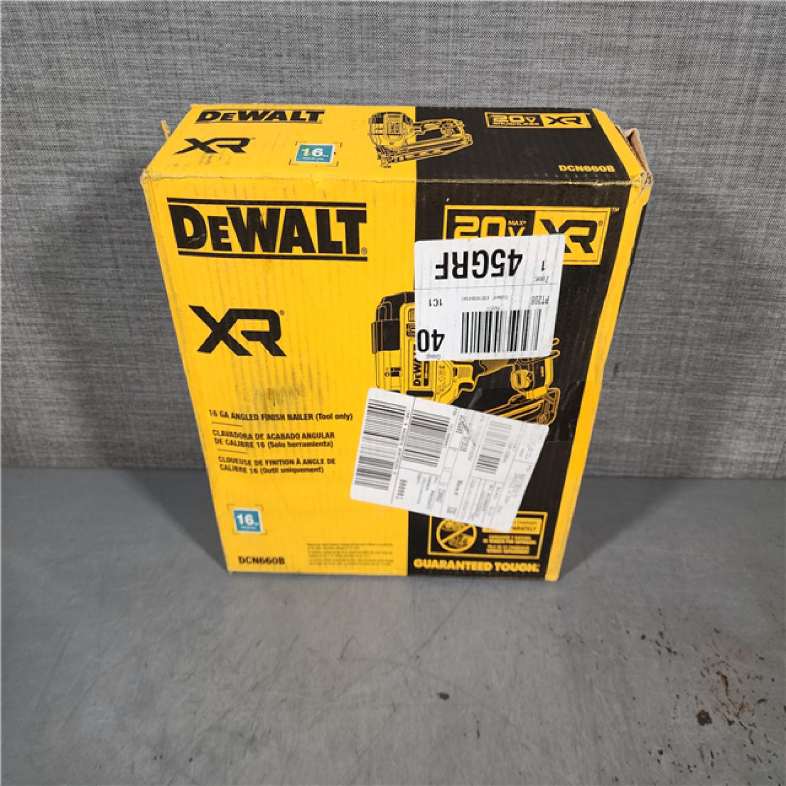 HOUSTON LOCATION - AS-IS DEWALT 20V MAX XR Lithium-Ion Electric Cordless 16-Gauge Angled Finishing Nailer (Tool Only)