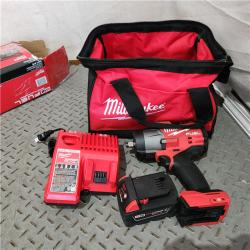 Houston location AS-IS MILWAUKEE M18 FUEL 18V Lithium-Ion Brushless Cordless 1/2 in. Impact Wrench W/Friction Ring Kit W/One 5.0 Ah Battery and Bag