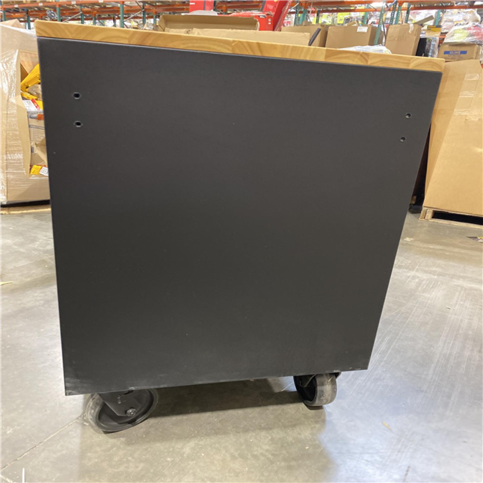 DALLAS LOCATION - Husky Tool Storage 62 in. W Heavy Duty Matte Black Mobile Workbench Cabinet with Adjustable Height Wood Top