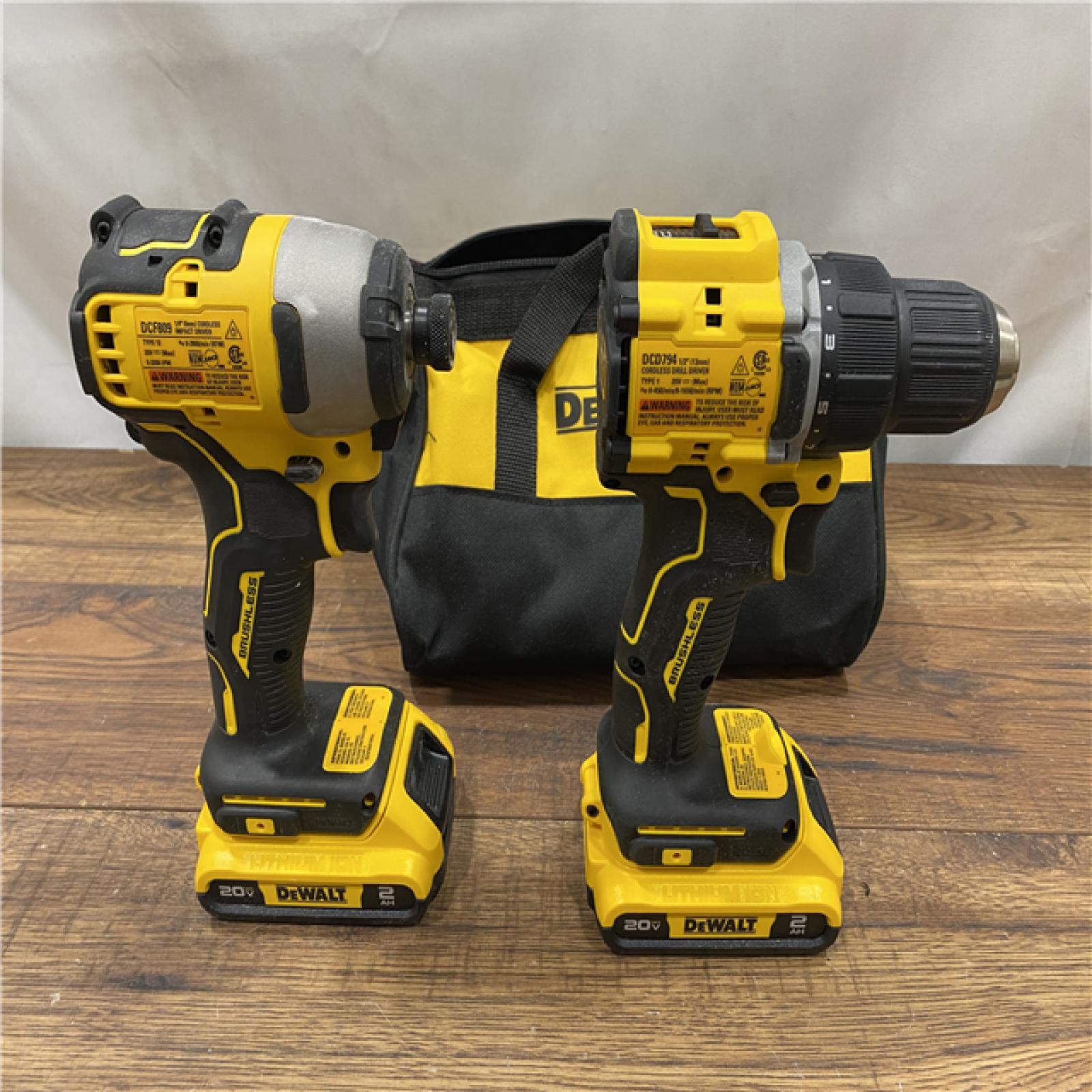 AS IS Dewalt DCK225D2 20V MAX ATOMIC Brushless Compact Lithium-Ion 1/2 in. Cordless Drill Driver and 1/4 in. Impact Driver Combo Kit with 2 Batteries 2 Ah