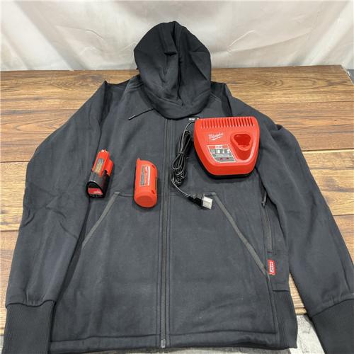 AS IS Men's Small M12 12-Volt Lithium-Ion Cordless Black Heated Jacket Hoodie Kit with (1) 2.0 Ah Battery and Charger