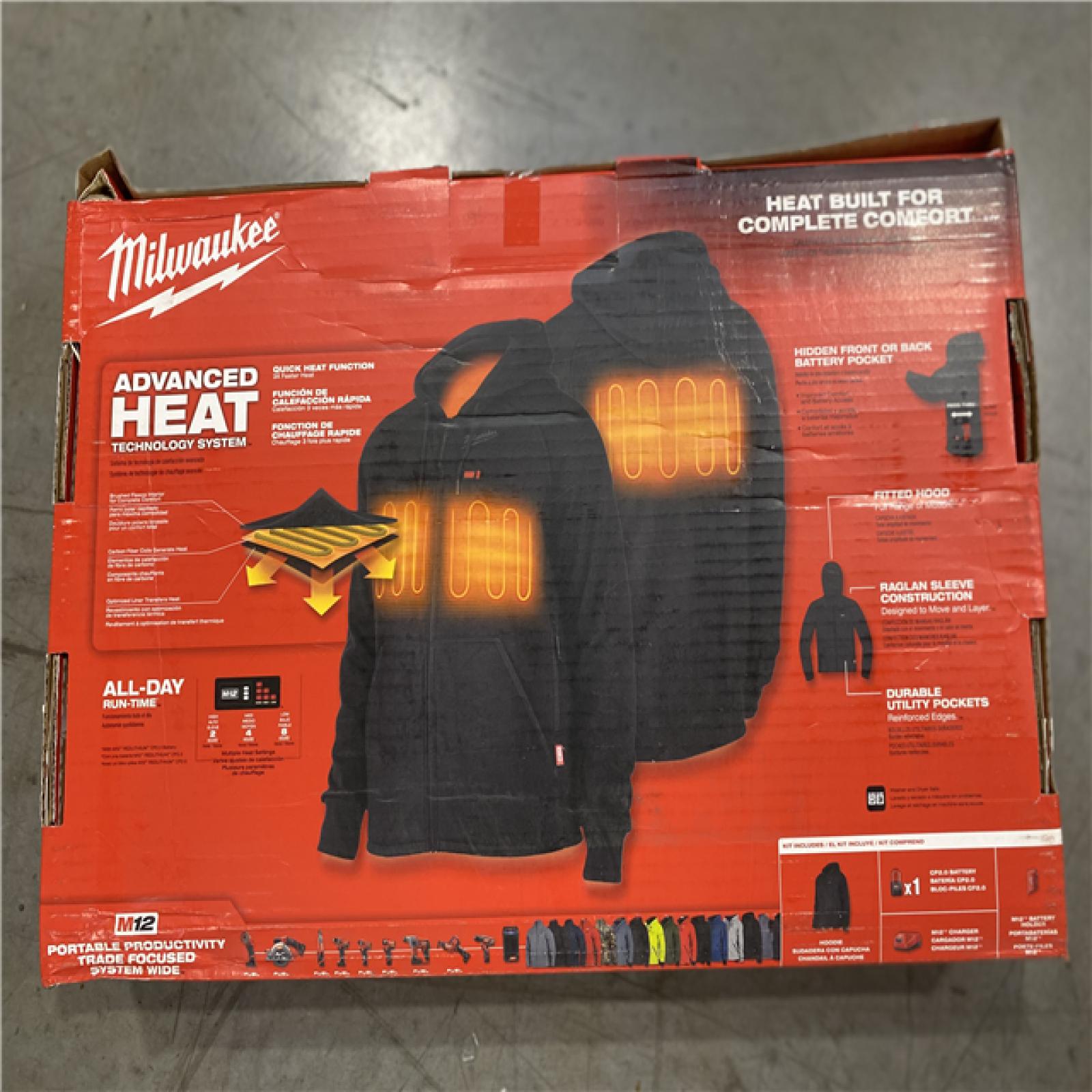 NEW! - Milwaukee Men's X-Large M12 12-Volt Lithium-Ion Cordless Black Heated Jacket Hoodie Kit with (1) 2.0 Ah Battery and Charger