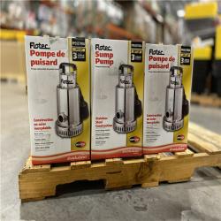 DALLAS LOCATION - Flotec 3/4 HP Stainless Steel Submersible Sump Pump ( PALLET 12 UNITS )