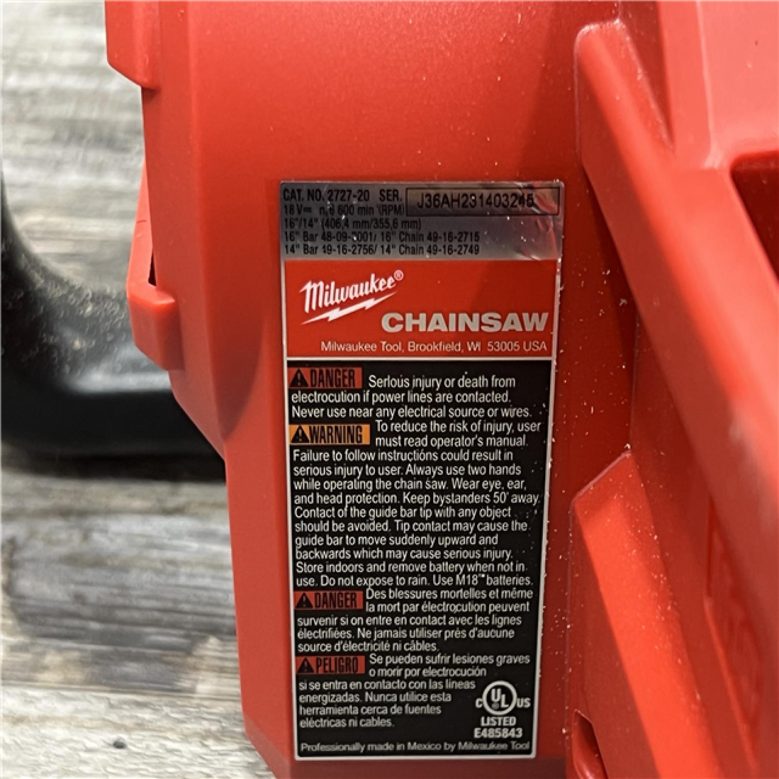 AS-IS Milwaukee M18 FUEL 16  18V Li-Ion Brushless Cordless Chainsaw Tool-Only 2727-20