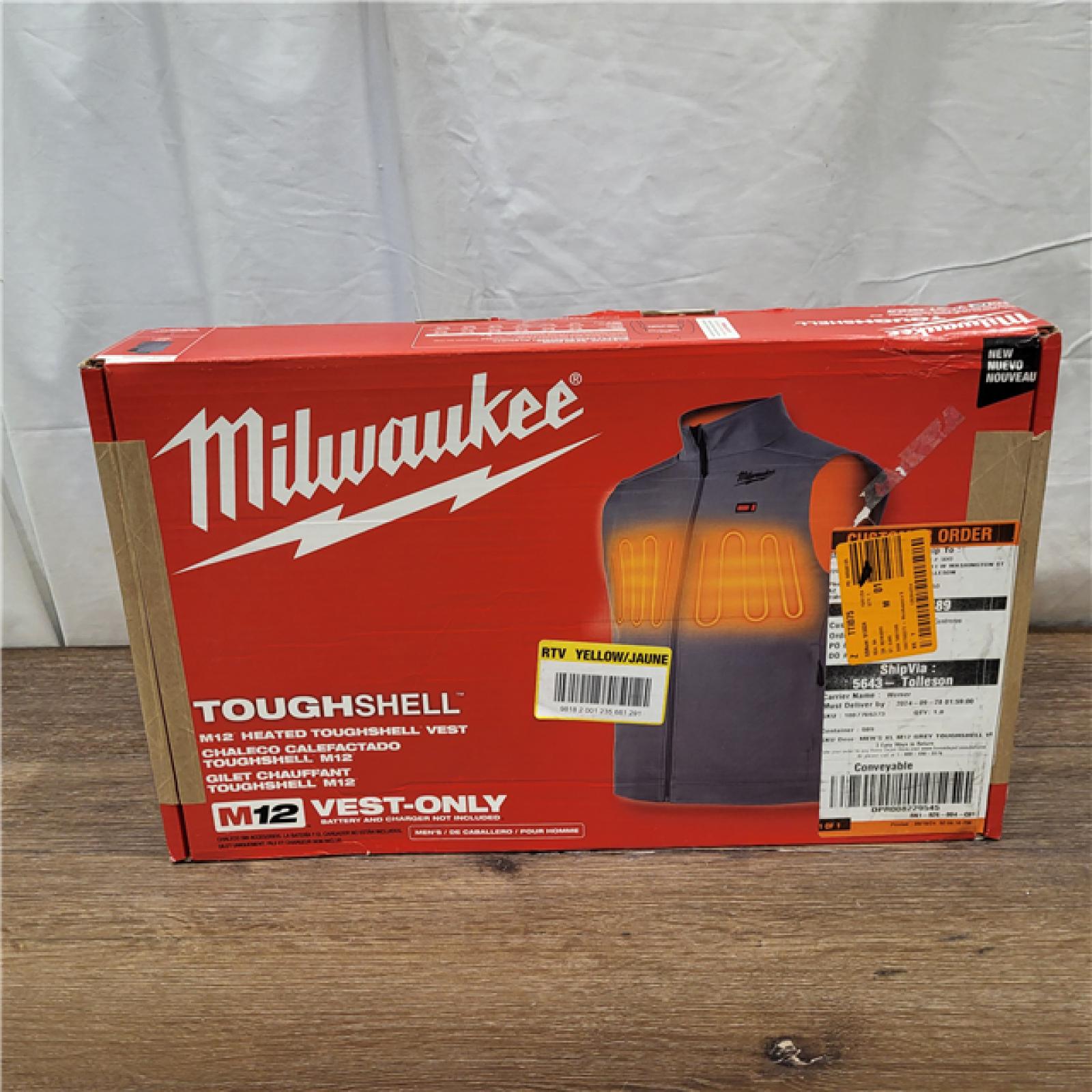 NEW Milwaukee Men's X-Large M12 12V Lithium-Ion Cordless TOUGHSHELL Gray Heated Vest (Vest Only)