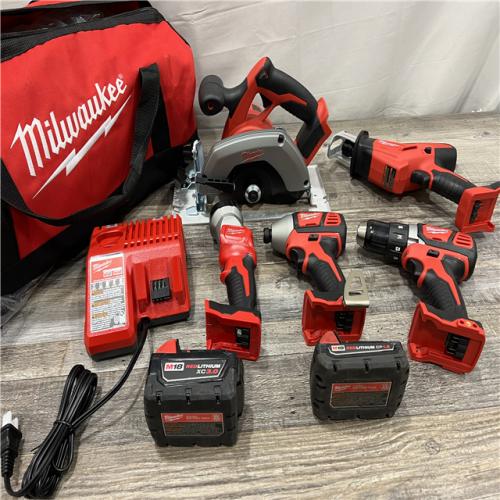 AS-IS MILWAUKEE M18 18V Lithium-Ion Cordless Combo Kit (5-Tool) with (1) 3.0Ah and (1) 1.5Ah Battery, (1) Charger, (1) Tool Bag