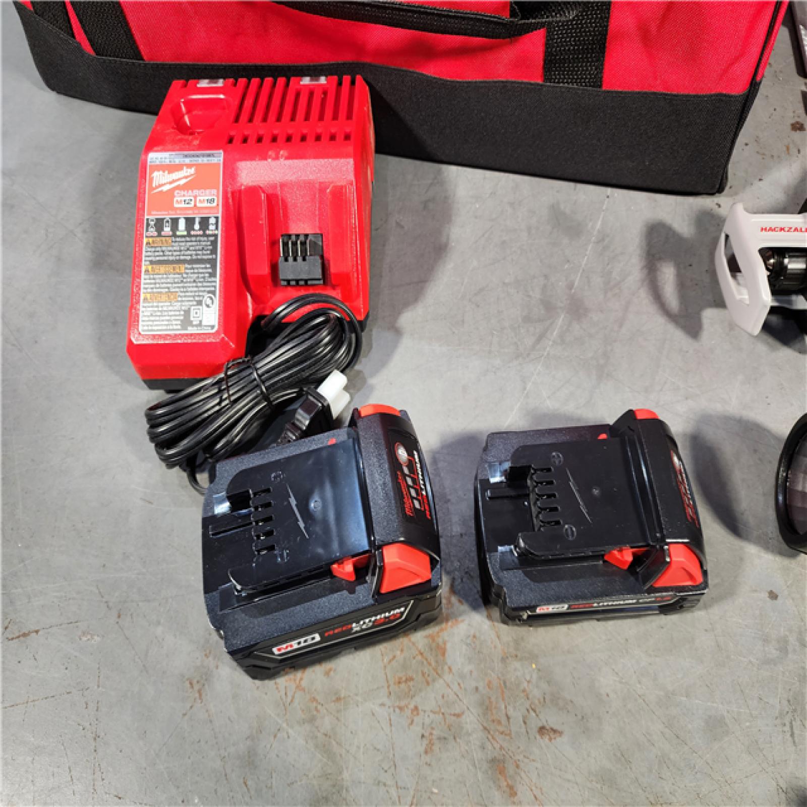 HOUSTON LOCATION - AS-IS (APPEARS LIKE NEW) Milwaukee M18 18-Volt Lithium-Ion Cordless Combo Tool Kit (4-Tool) with (1) 3.0Ah and (1) 1.5Ah Battery, (1) Charger, (1) Tool Bag