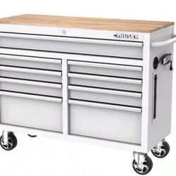 DALLAS LOCATION - NEW! Husky Tool Storage 46 in. W x 18 in. D 9-Drawer Gloss White Mobile Workbench Cabine