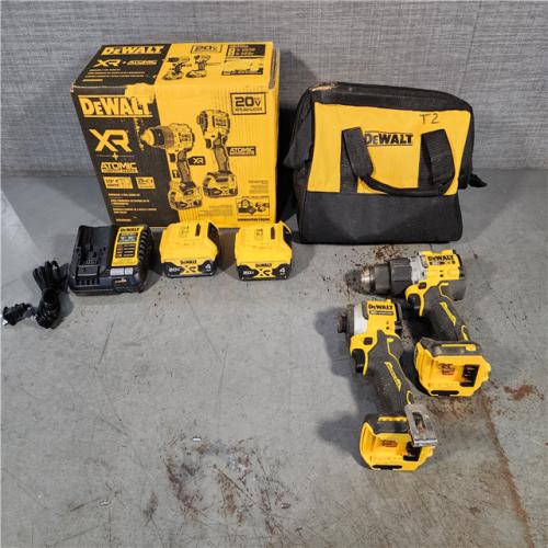 HOUSTON LOCATION - AS-IS DEWALT 20V MAX XR Hammer Drill and ATOMIC Impact Driver 2 Tool Cordless Combo Kit with (2) 4.0Ah Batteries, Charger, and Bag