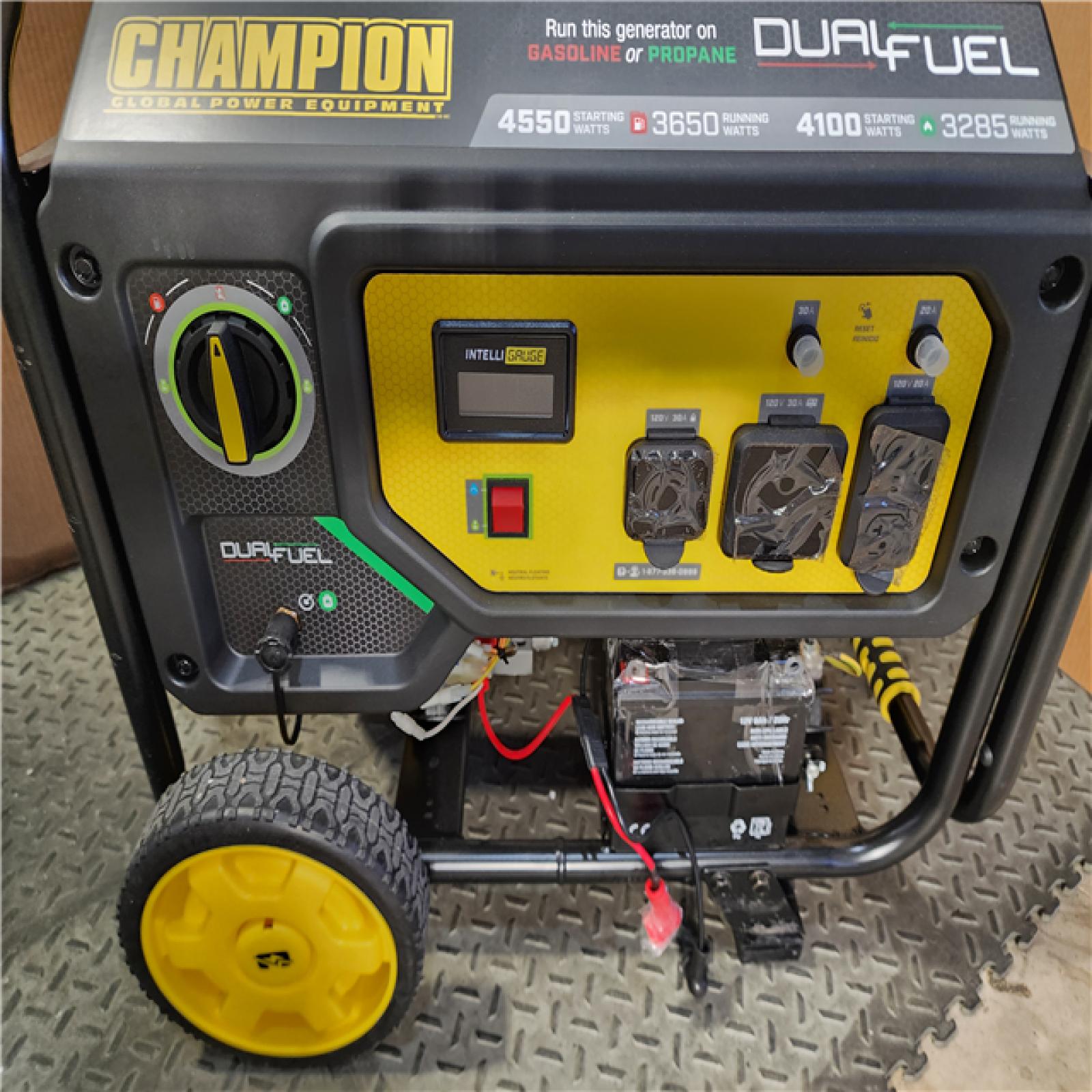 HOUSTON LOCATION - AS-IS Champion Power Equipment 4550/3650-Watt Electric Start Gas and Propane Dual Fuel Powered RV Ready Portable Generator