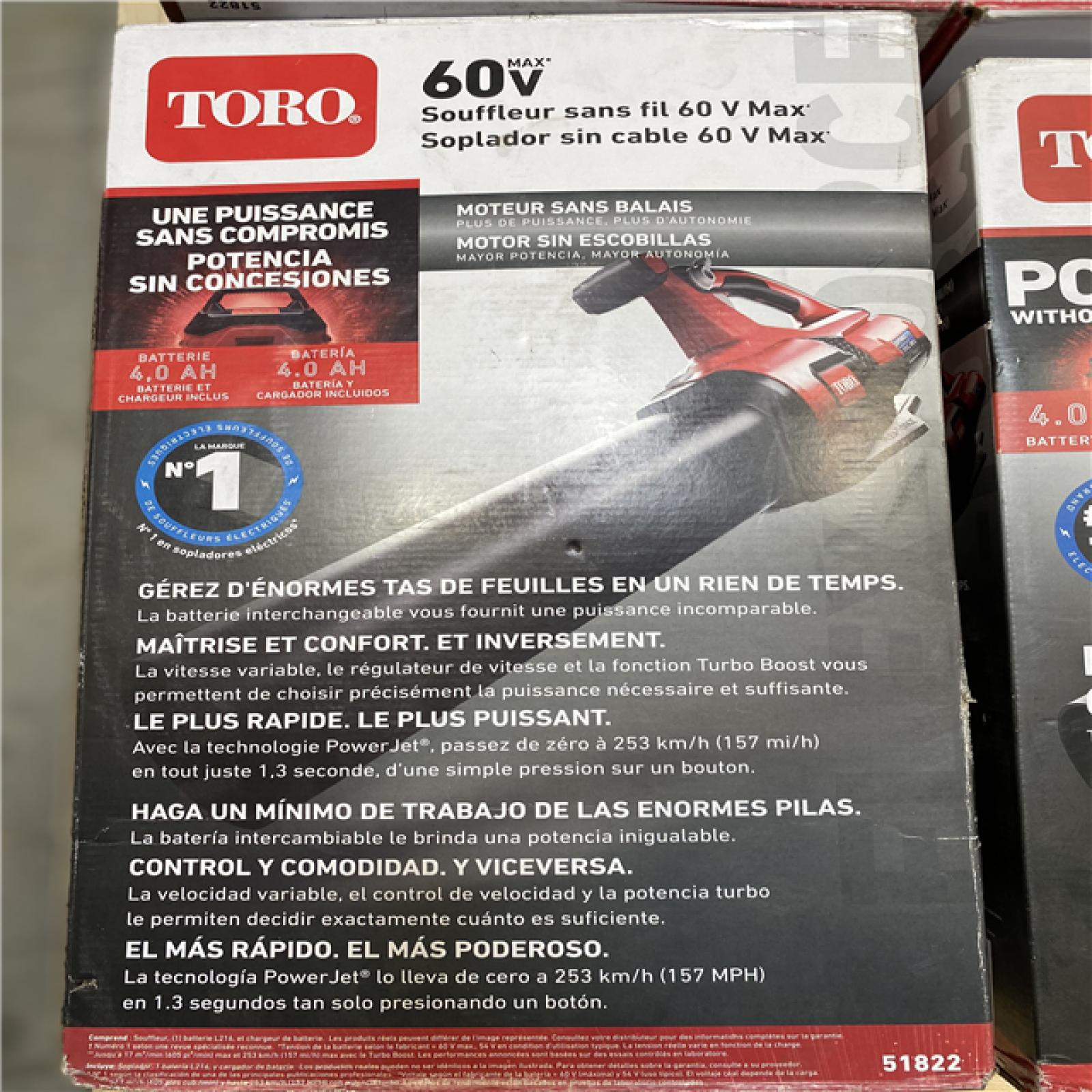 DALLAS LOCATION - NEW! TORO 60V MAX* 110 mph Brushless Leaf Blower with 2.0Ah Battery PALLET - (6 UNITS)