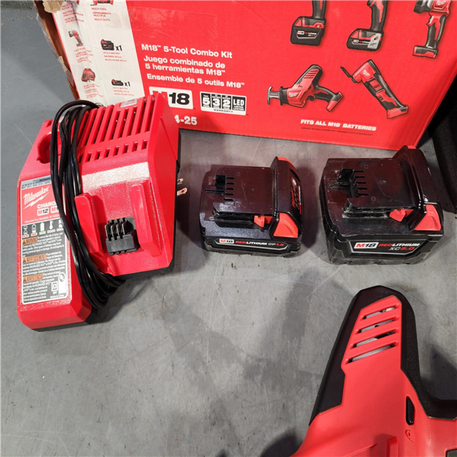 HOUSTON LOCATION - AS-IS (APPEARS LIKE NEW) M18 18V Lithium-Ion Cordless Combo Kit (5-Tool) with (2) Batteries, Charger and Tool Bag