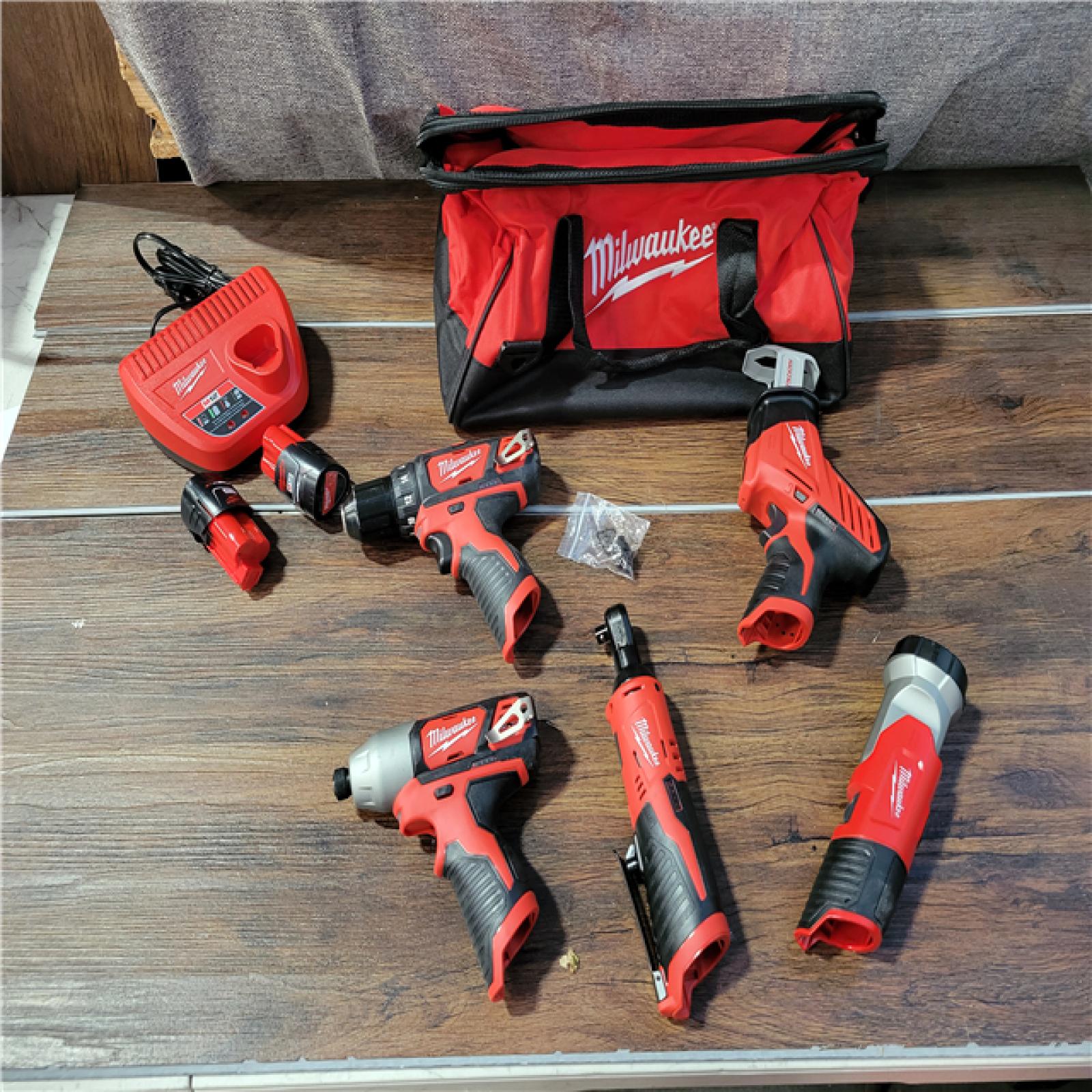 CALIFORNIA NEW MILWAUKEE M12 5-TOOL COMBO KIT (2 BATTERIES, 1 CHARGER, AND BAG INCLUDED)