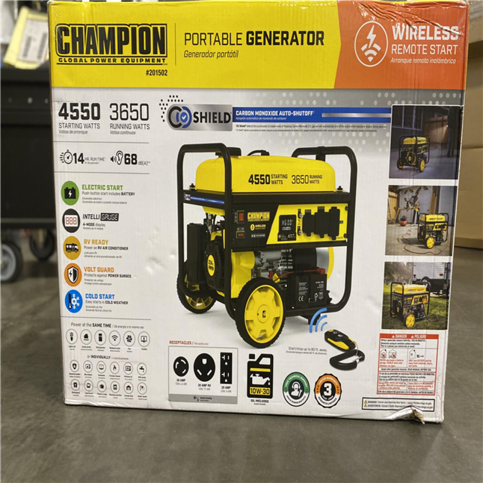 NEW! - Champion Power Equipment 4550/3650-Watt Wireless Remote Start RV Ready Gasoline Powered Portable Generator with CO Shield