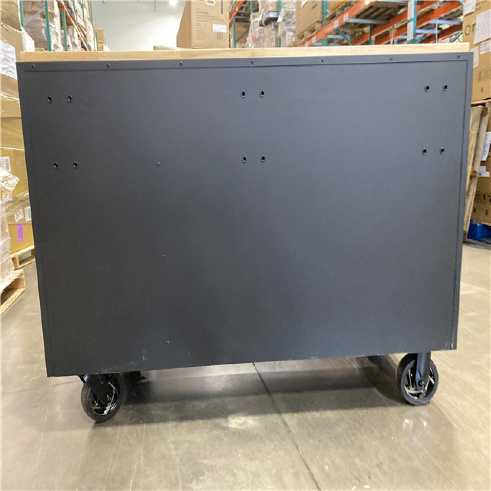 DALLAS LOCATION -Husky 56 in. W x 27.6 in. D 10-Drawer Matte Black Heavy-Duty Mobile Workbench with Pegboard and Top Cabinets