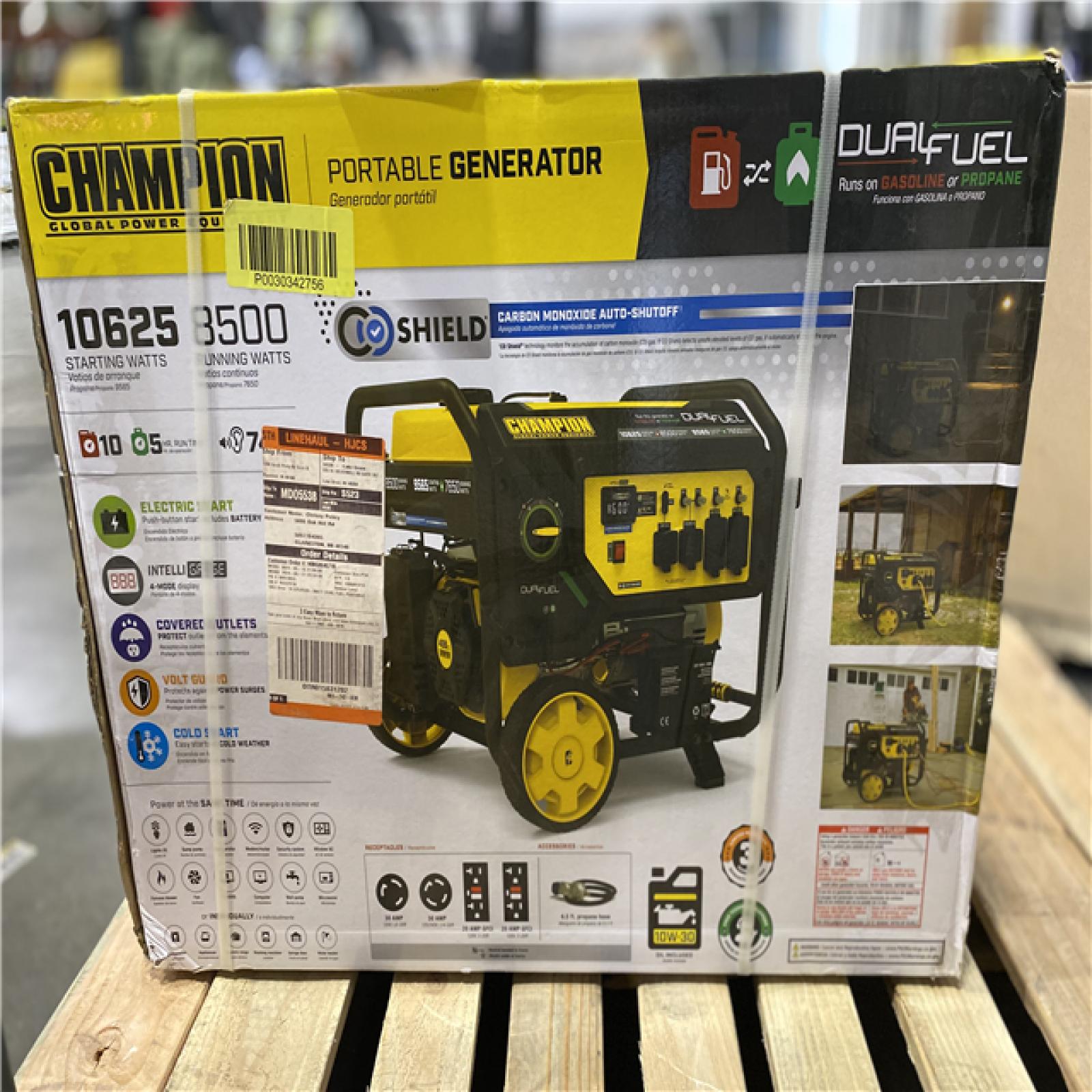 DALLAS LOCATION - Champion Power Equipment 10,625/8500-Watt Electric Start Gasoline and Propane Powered Dual Fuel Portable Generator with CO Shield