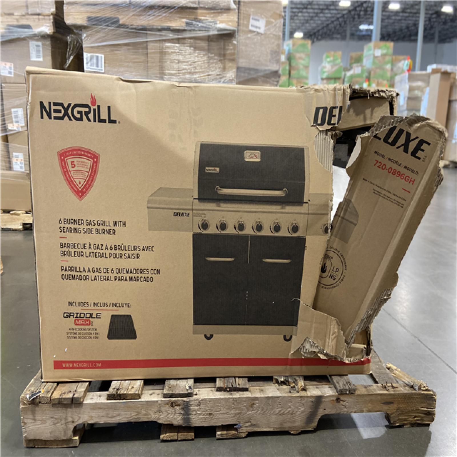 DALLAS LOCATION - Nexgrill Deluxe 6-Burner Dual Fuel Natural Gas Grill with Gourmet Plus Griddle Insert and Side Burner in Black