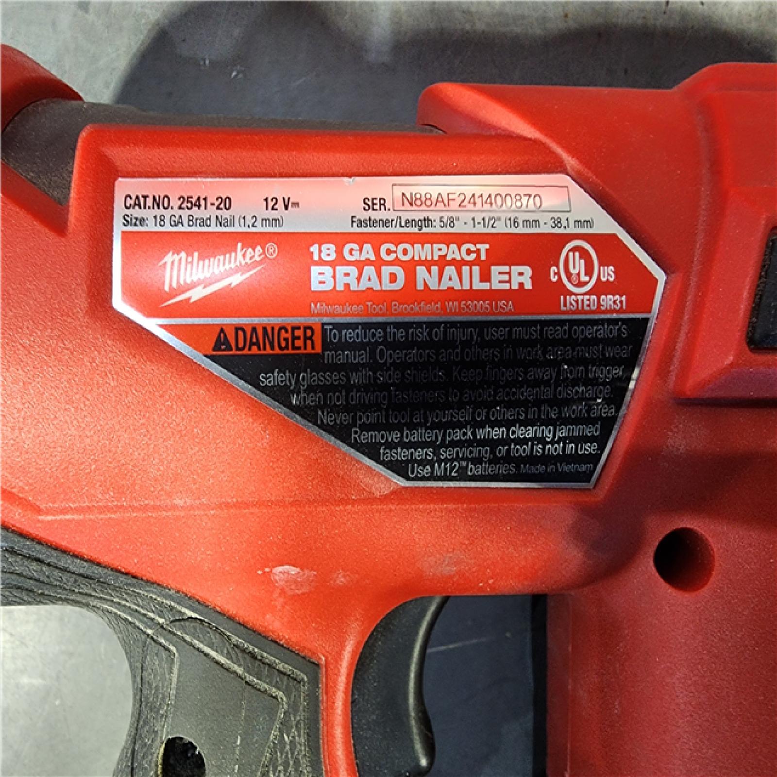 HOUSTON LOCATION - AS-IS M12 FUEL 12-Volt Lithium-Ion Brushless Cordless 18-Guage Compact Brad Nailer (Tool Only)