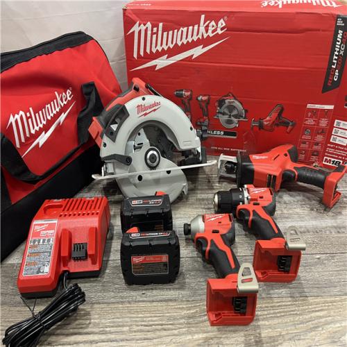 AS-IS Milwaukee M18 18-Volt Lithium-Ion Brushless Cordless Combo Kit (4-Tool) with 2-Batteries, 1-Charger and Tool Bag