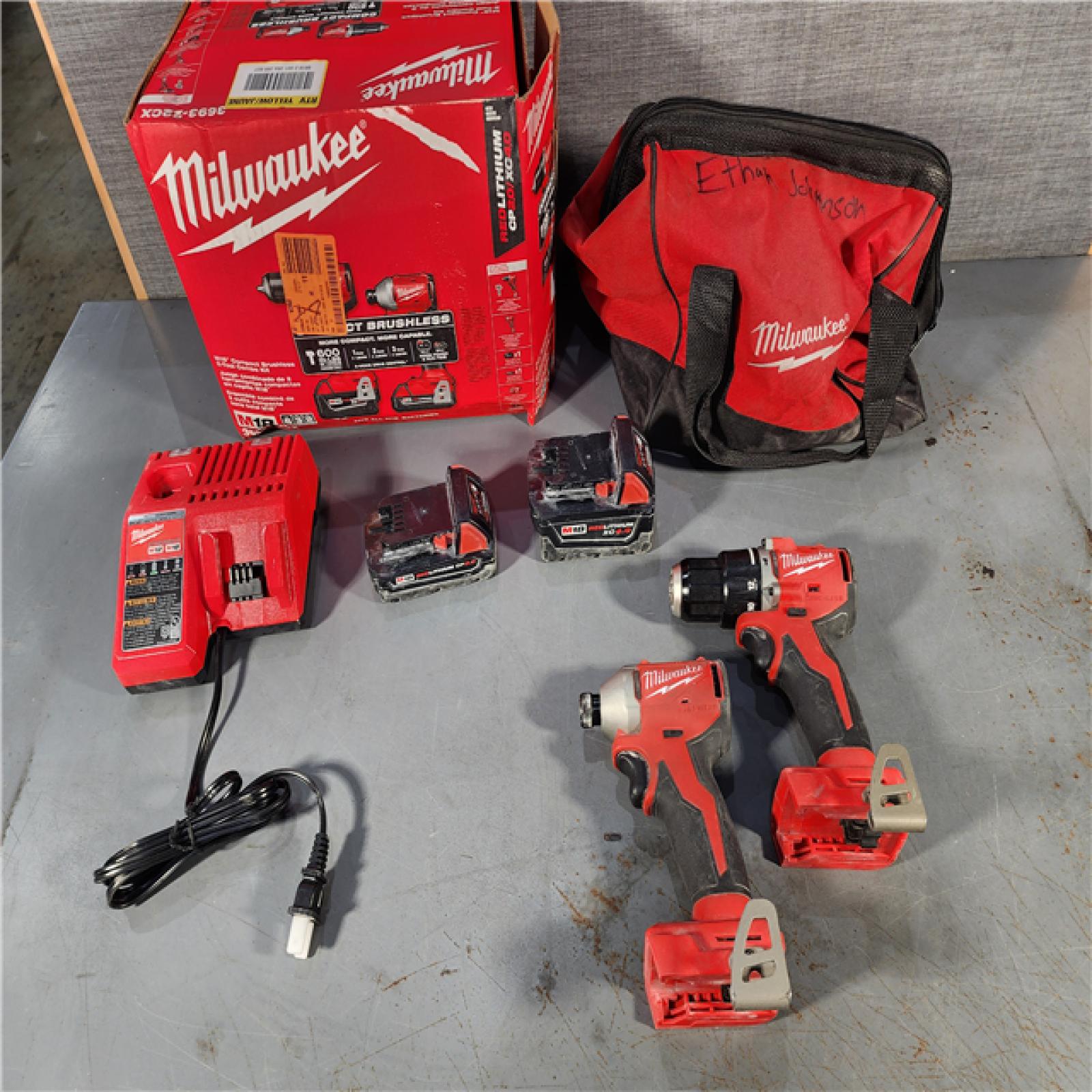 HOUSTON LOCATION - AS-IS M18 18-Volt Lithium-Ion Brushless Cordless Compact Hammer Drill/Impact Combo Kit (2-Tool) with (2) Batteries, Bag