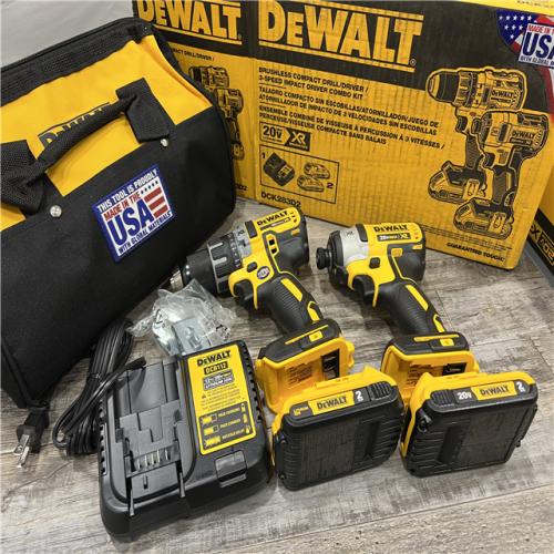 AS-IS DEWALT 20V MAX XR Cordless Brushless Drill/Impact 2 Tool Combo Kit with (2) 20V 2.0Ah Batteries and Charger