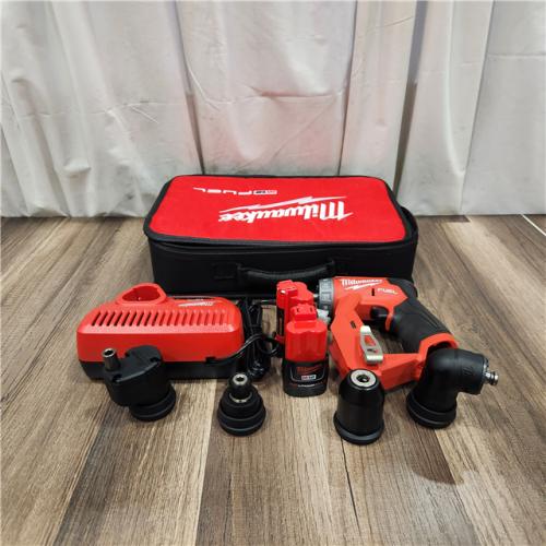 AS IS Milwaukee M12 FUEL 12V Lithium-Ion Brushless Cordless 4-in-1 Installation 3/8 in. Drill Driver Kit with 4-Tool Heads