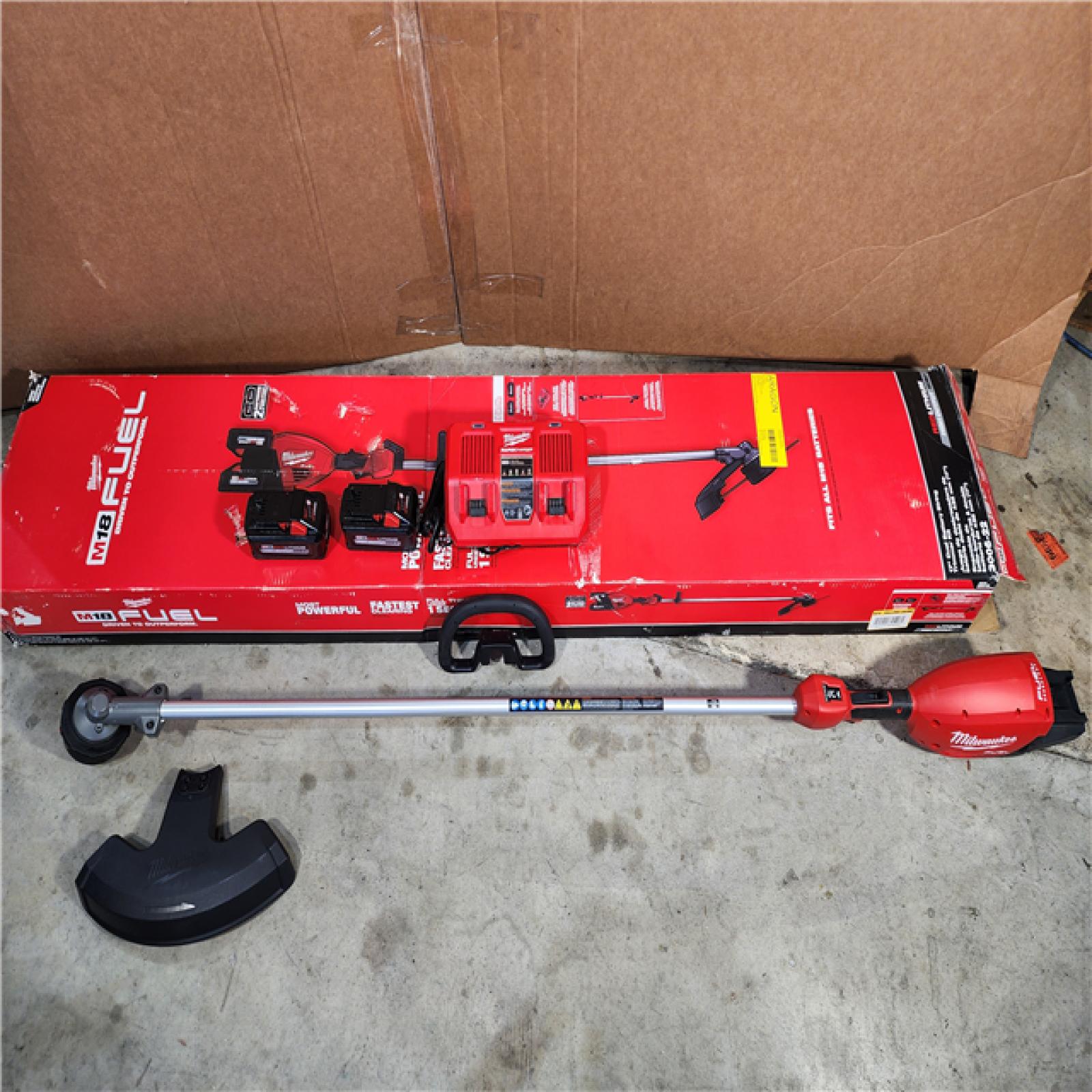 HOUSTON LOCATION - AS-IS M18 FUEL 18V Brushless Cordless 17 in. Dual Battery Straight Shaft String Trimmer with (2) 8.0 Ah Batteries and Charger