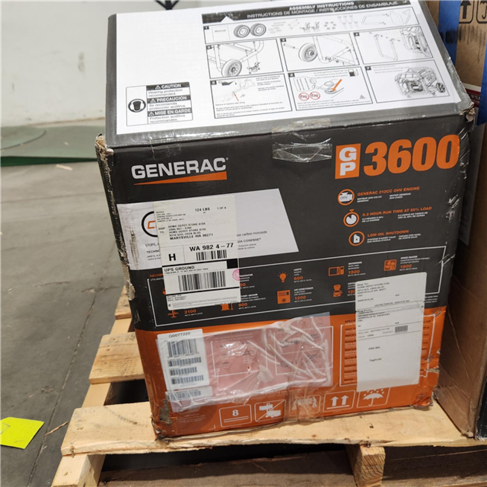 Dallas Location - As-Is Genera GP3600 3600-Watt Portable Generator