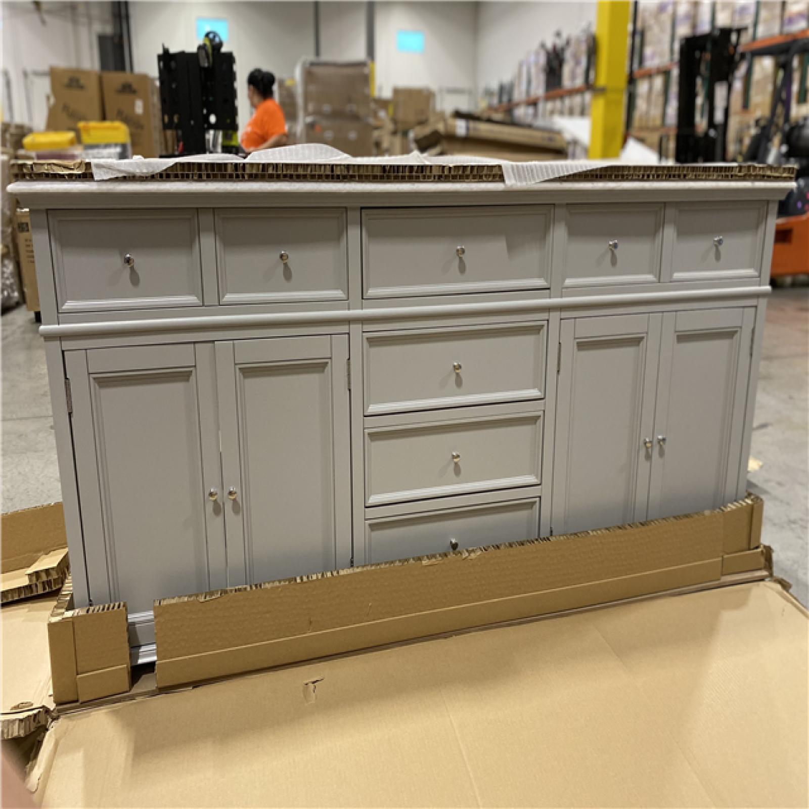 DALLAS LOCATION - Home Decorators Collection Hampton Harbor 72 in. W x 22 in. D x 36 in. H Double Sink Freestanding Bath Vanity in Gray with White Marble Top