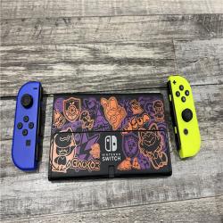 AS-IS Nintendo Switch Console with Pokemon Scarlet & Violet Edition with blue and neon yellow joy controllers