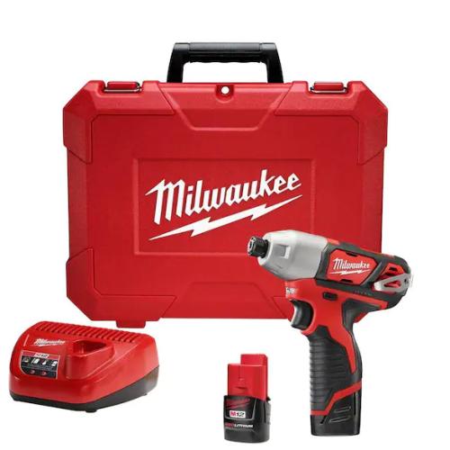 NEW! - Milwaukee M12 12V Lithium-Ion Cordless 1/4 in. Impact Driver Kit W/(2) 1.5Ah Batteries, Charger & Case