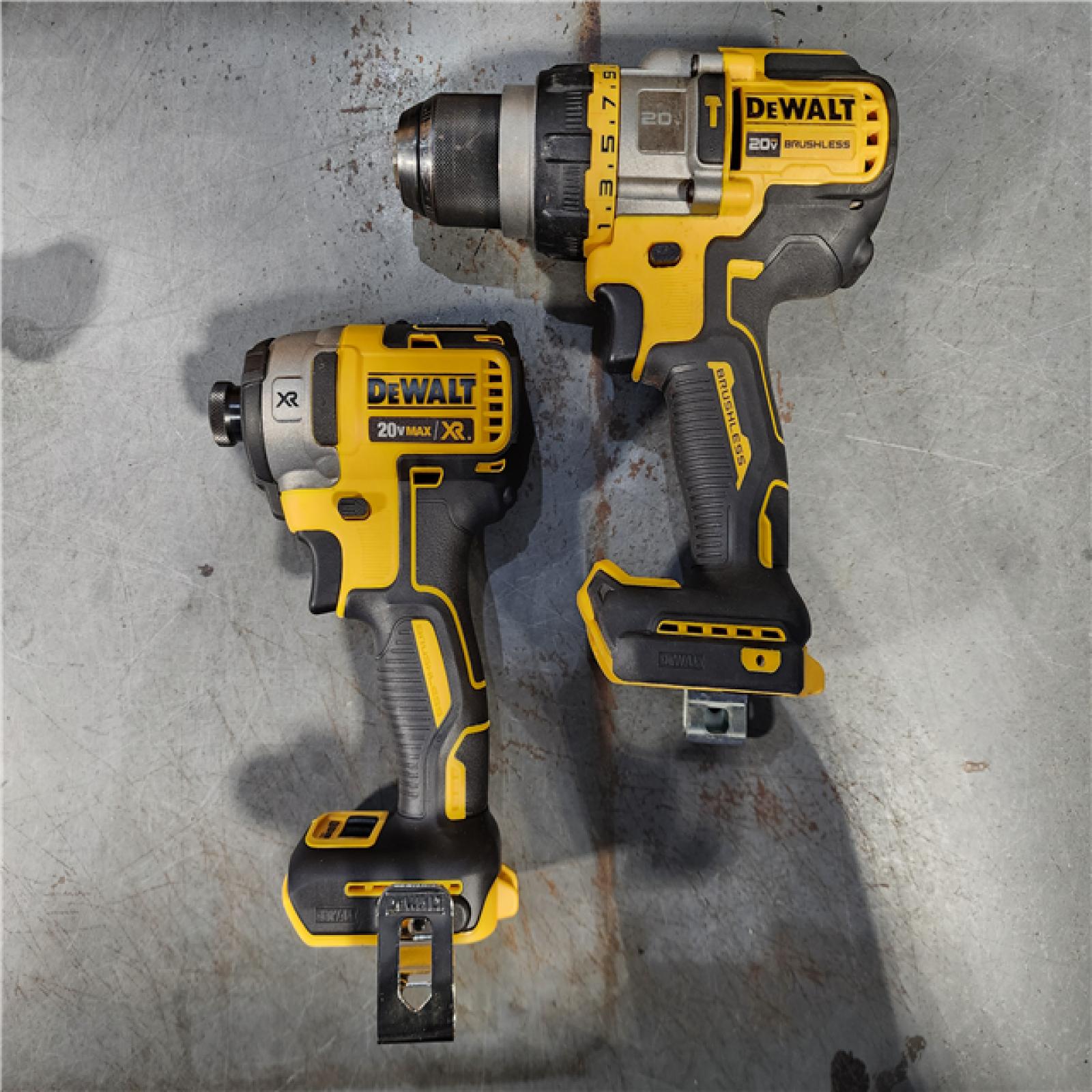 HOUSTON LOCATION - AS-IS DEWALT 20V MAX Cordless Brushless Hammer Drill/Driver 2 Tool Combo Kit with FLEXVOLT ADVANTAGE